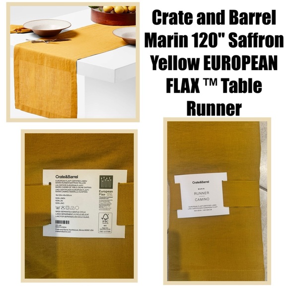 Crate and Barrel Marin 120" Saffron Yellow EUROPEAN FLAX ™ Table Runner - Picture 1 of 10